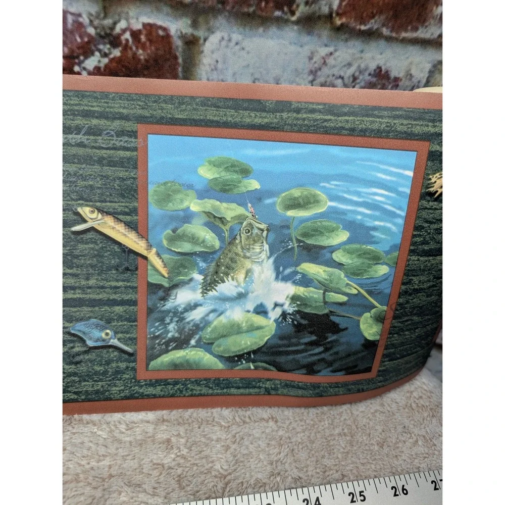 York Fishing Bass Lures Wall Border Prepasted 5 Yards JL1001B Green Brown